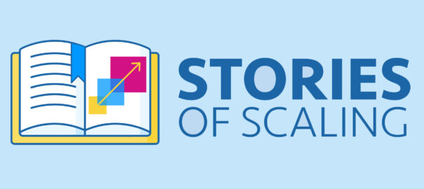 A banner featuring an open book and the text "Stories of Scaling"