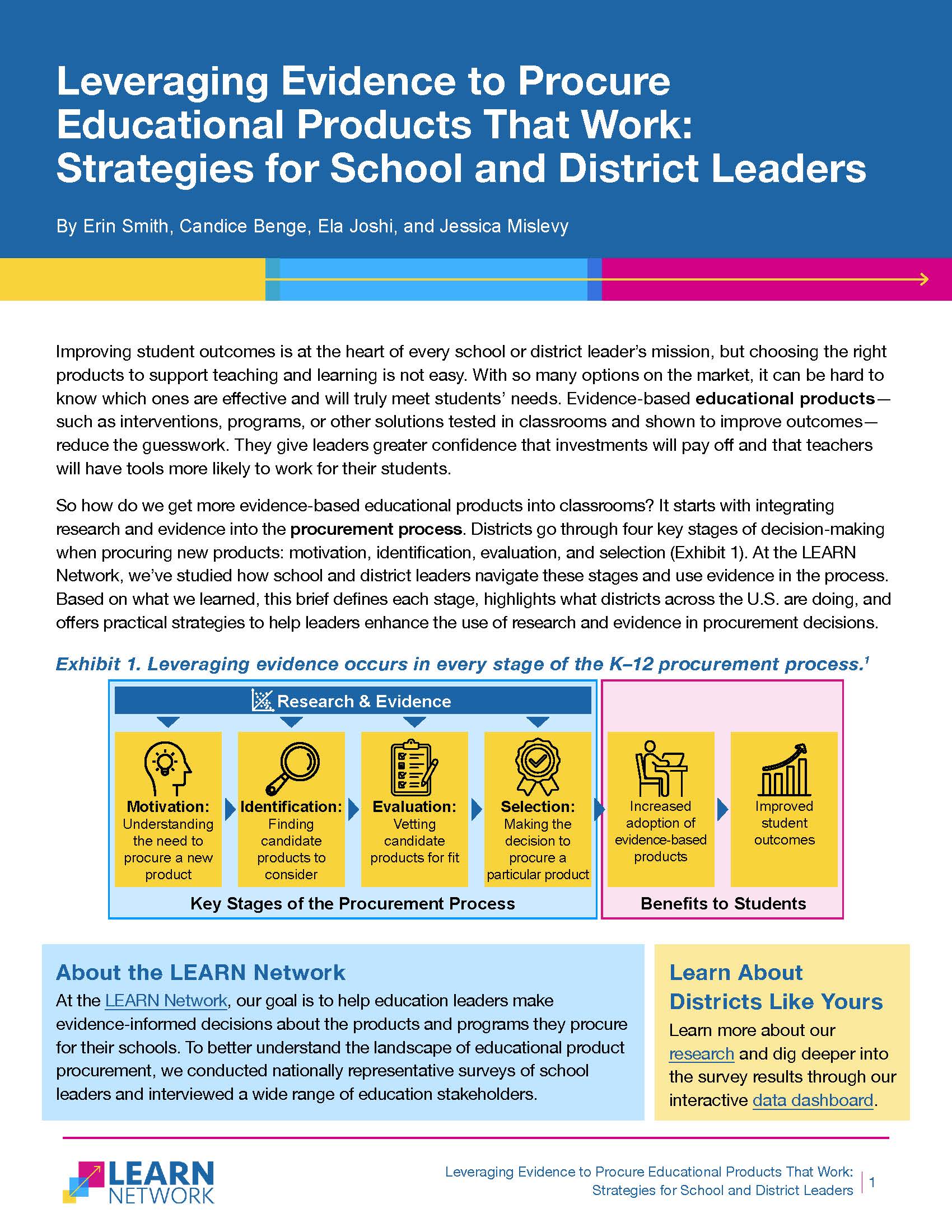 Cover page for the report Leveraging Evidence to Procure
Educational Products That Work